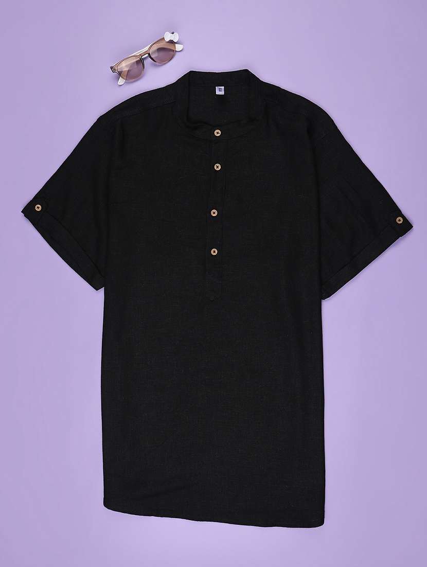 boys solid mandarin neck short kurta