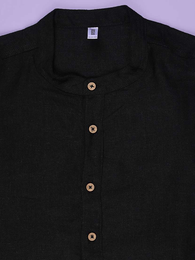 boys solid mandarin neck short kurta - 22299649 -  Standard Image - 3