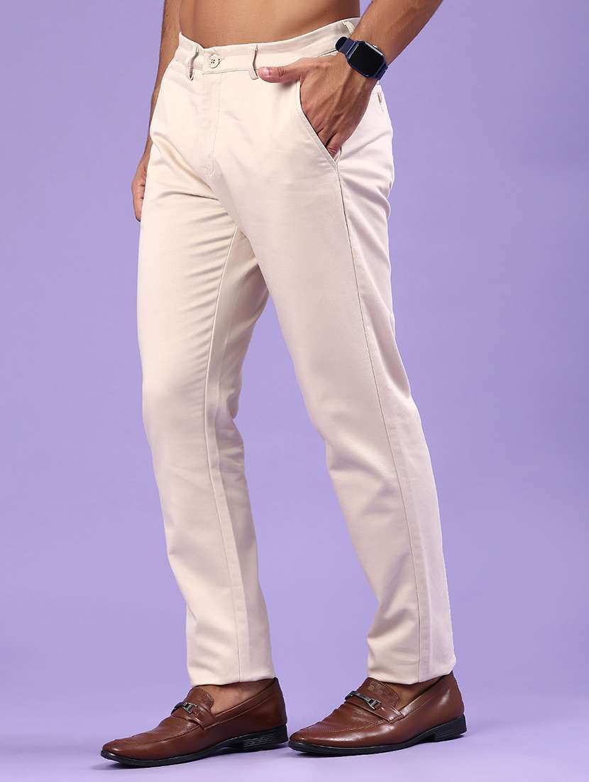 men solid mid rise chinos casual trouser