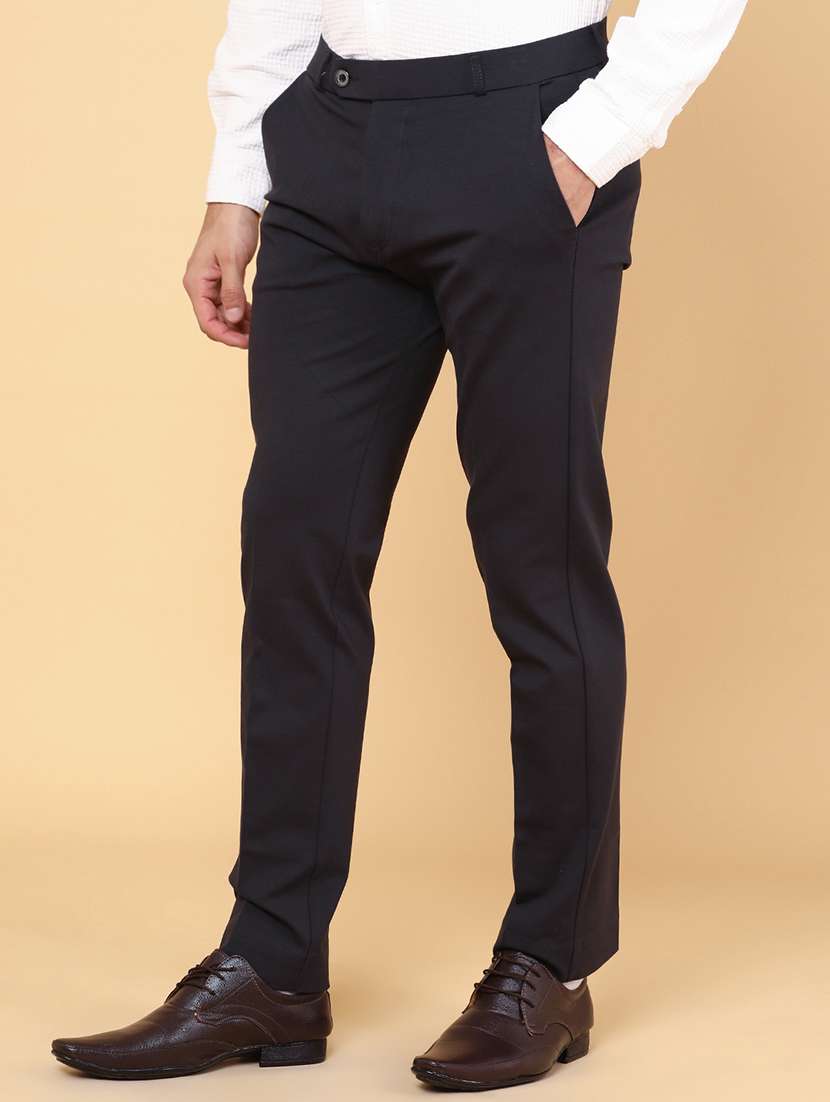 grey cotton flat front trousers formal