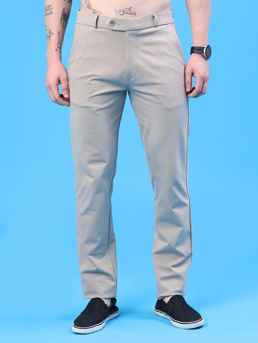 men solid mid rise flat front formal trouser