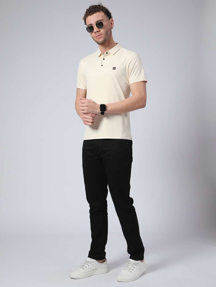 men's beige seamless polo-t-shirt with tonal stitching  slim fit breathable stretch - 22299819 -  Standard Image - 3