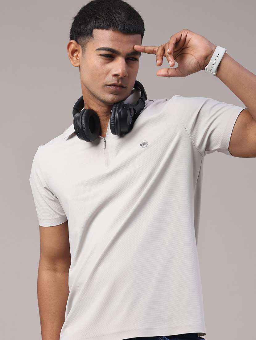 men's grey seamless polo-t-shirt with tonal stitching  slim fit breathable stretch