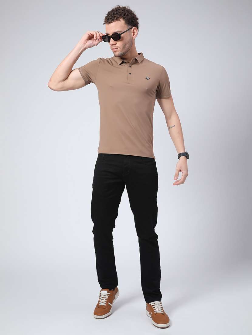 men's brown seamless polo-t-shirt with tonal stitching  slim fit breathable  stretch - 22299821 -  Standard Image - 3