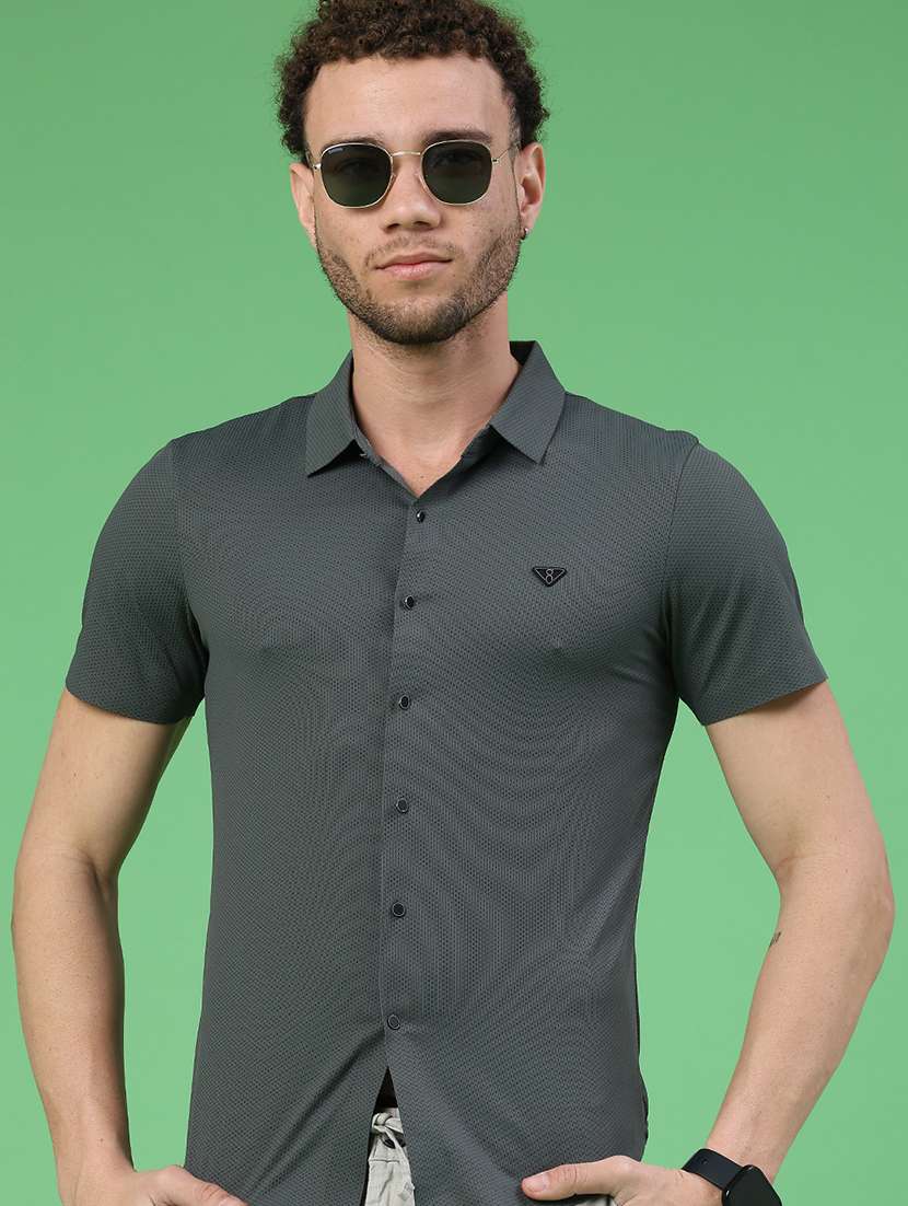 men solid short sleeve slim fit casual shirt