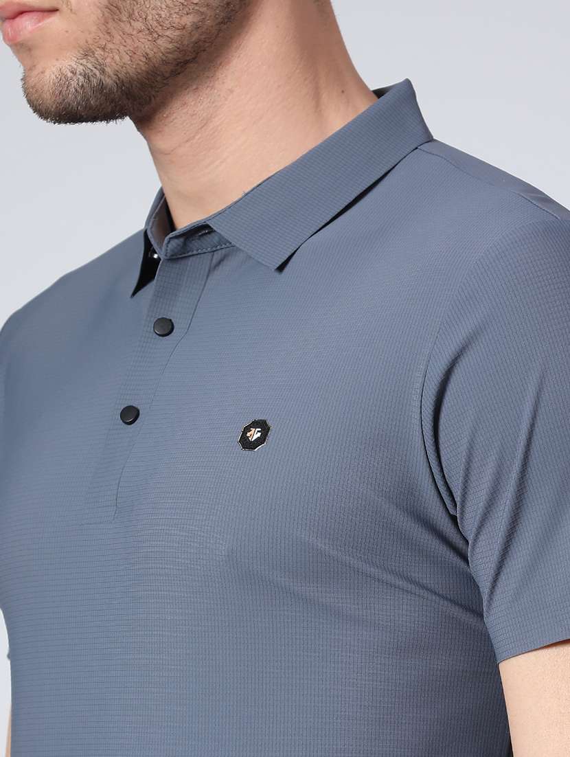 men's grey seamless polo-t-shirt with tonal stitching  slim fit breathable  stretch - 22299824 -  Standard Image - 3