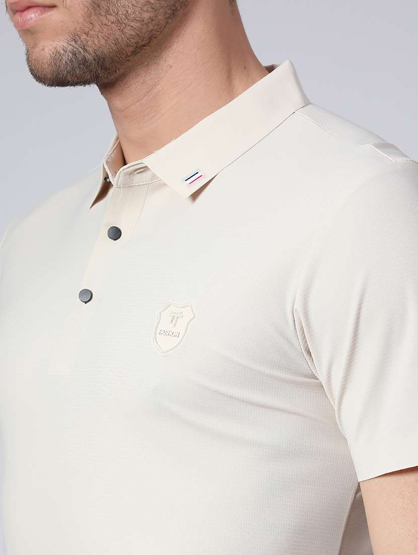 men's cream seamless polo-t-shirt with tonal stitching  slim fit breathable stretch - 22299825 -  Standard Image - 3