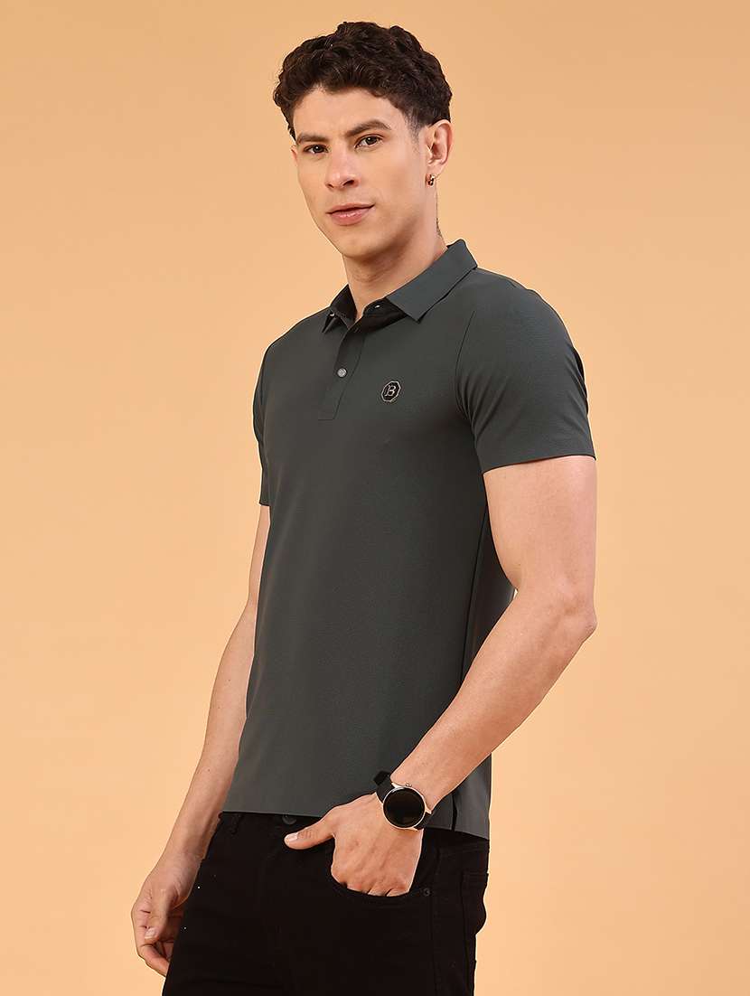 men's olive seamless polo-t-shirt with tonal stitching  slim fit breathable  stretch - 22299826 -  Standard Image - 3