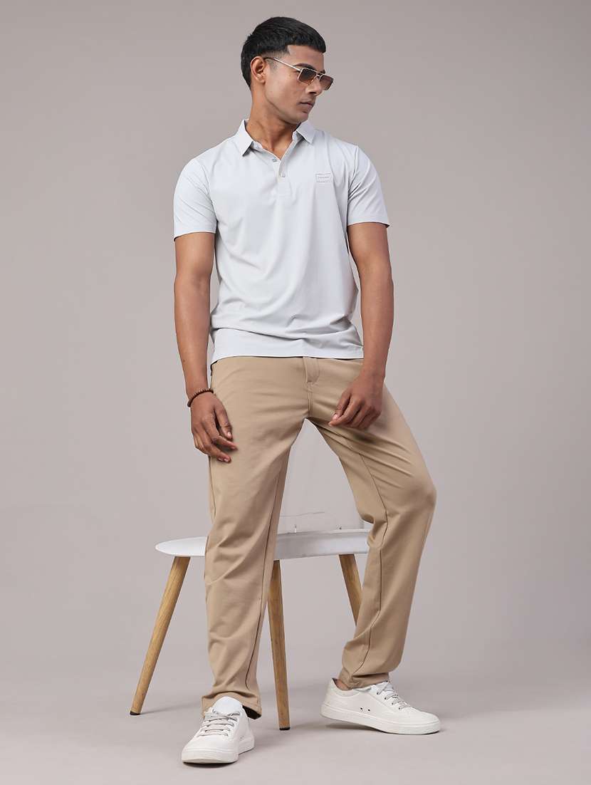 men's grey seamless polo-t-shirt with tonal stitching slim fit breathable stretch - 22299831 -  Standard Image - 3