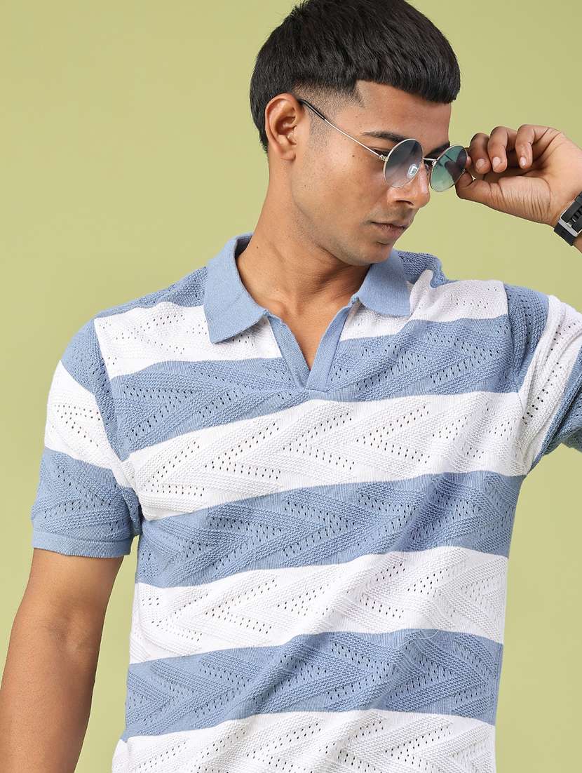 men striped short sleeve regular fit polo t-shirt