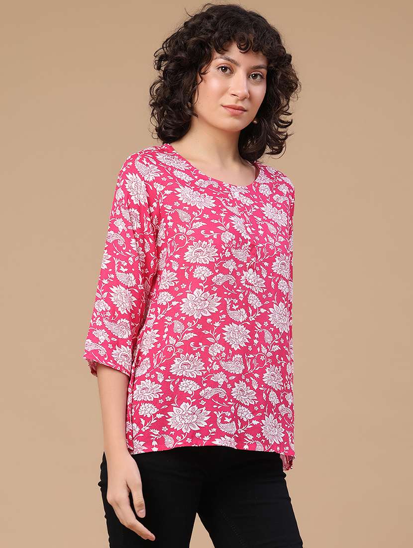 women printed three quarter sleeves straight kurti - 22299843 -  Standard Image - 3