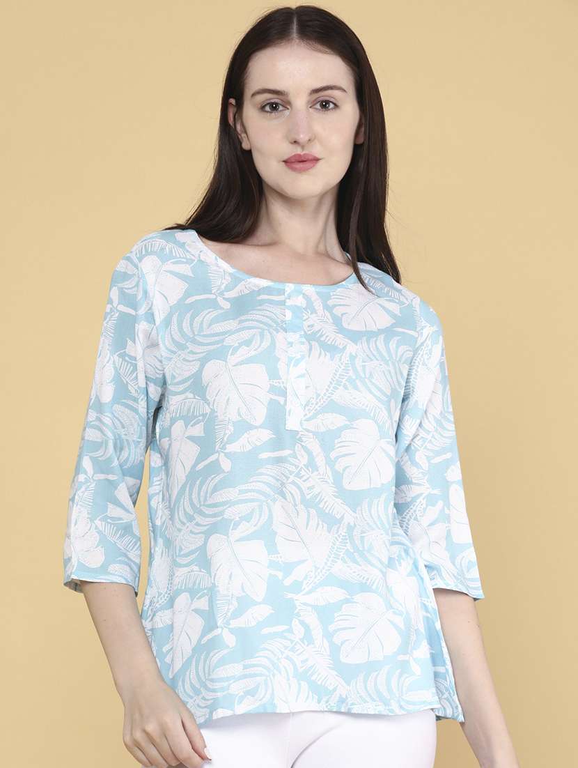 women printed three quarter sleeve ethnic top