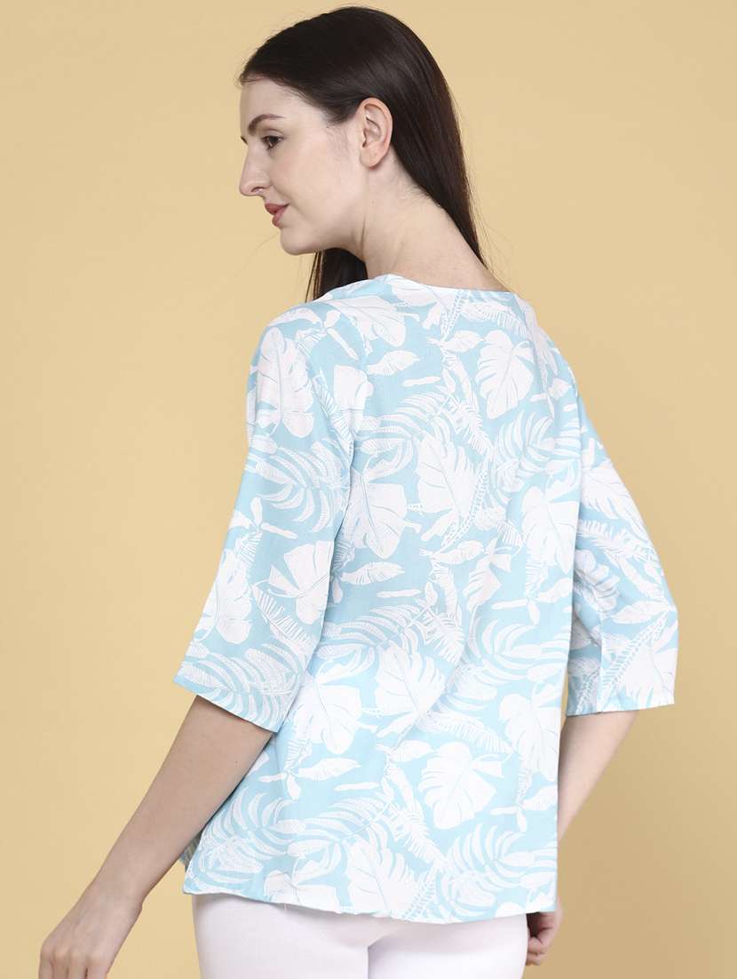 women printed three quarter sleeve ethnic top - 22299850 -  Standard Image - 3