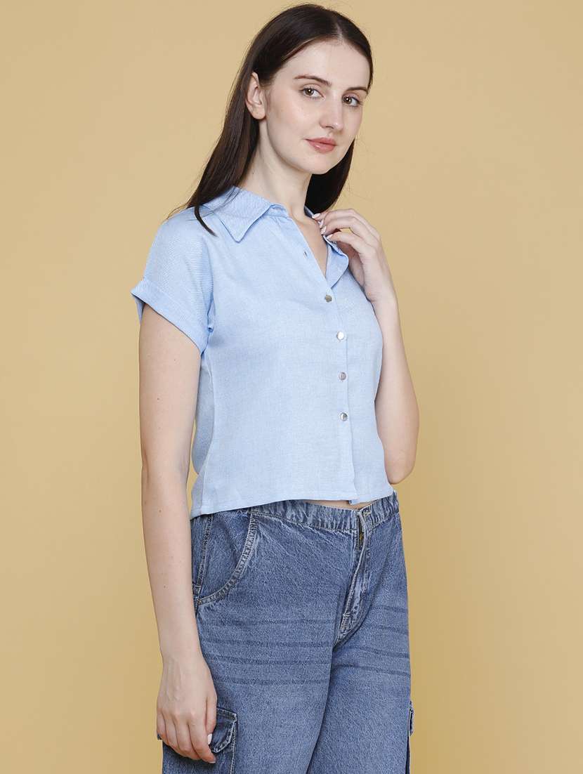 women solid short sleeves shirt style top - 22299882 -  Standard Image - 3