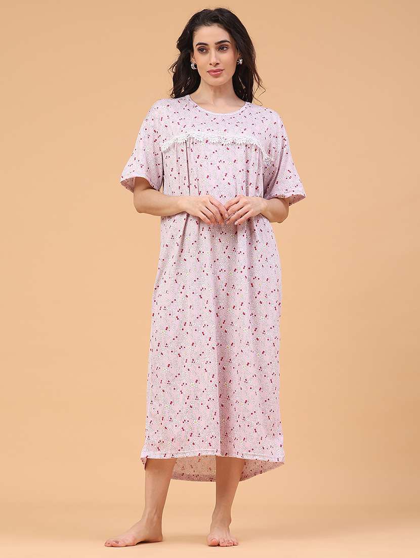 women printed short sleeve nighty
