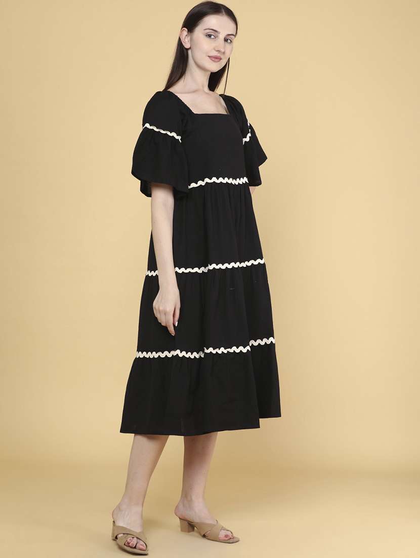 women solid square neck tiered dress - 22300020 -  Standard Image - 3