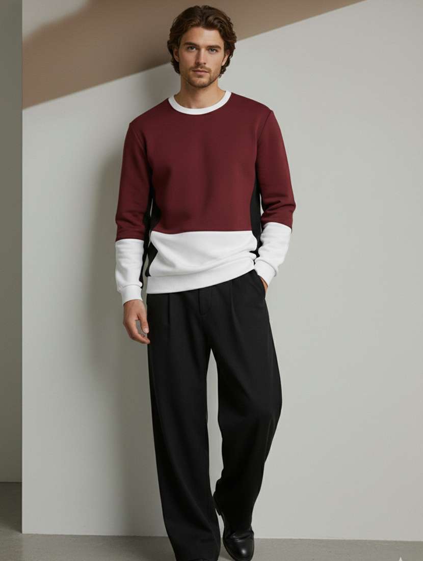 men color block long sleeve oversized sweatshirt - 22300110 -  Standard Image - 3