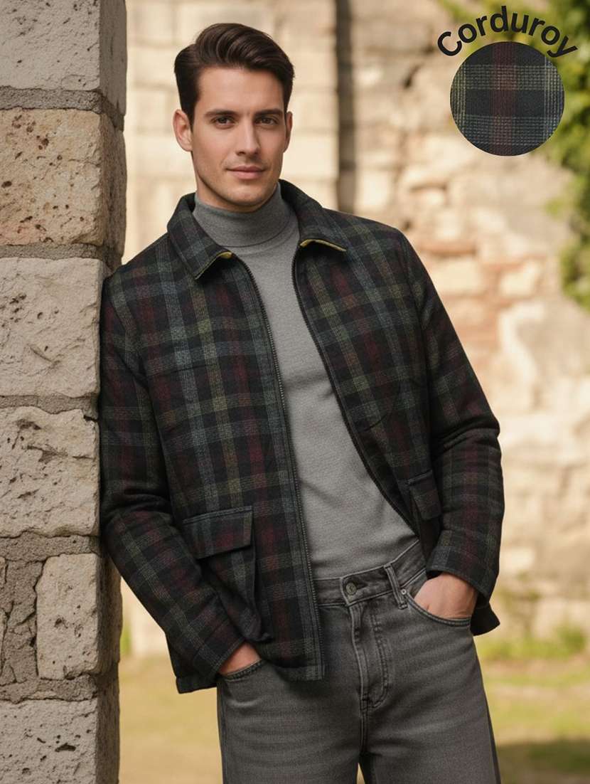 men checkered long sleeve regular fit shacket