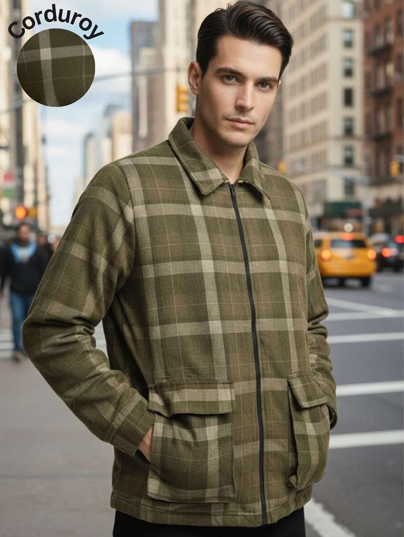 men checkered long sleeve regular fit shacket