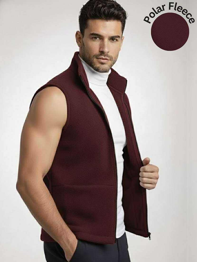 men solid sleeveless regular fit casual jacket