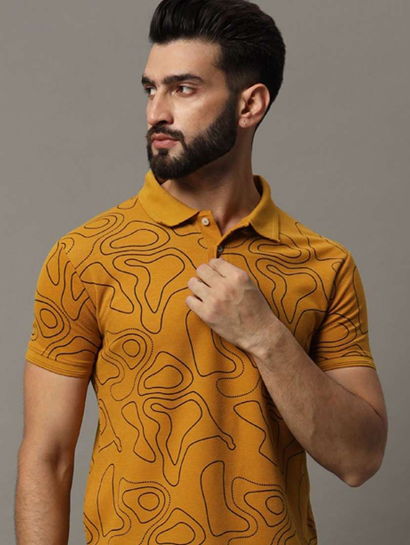 men abstract printed short sleeve polo t-shirt