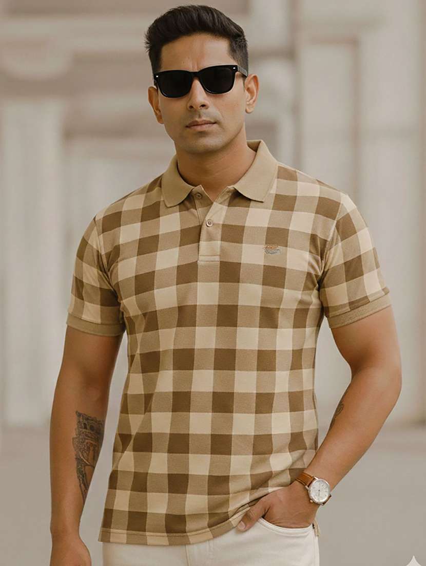 men checkered short sleeve polo t-shirt