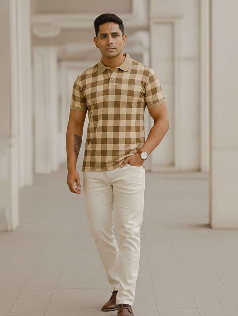 men checkered short sleeve polo t-shirt - 22300150 -  Standard Image - 3