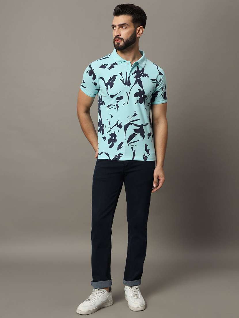 men floral printed short sleeve polo t-shirt - 22300165 -  Standard Image - 3