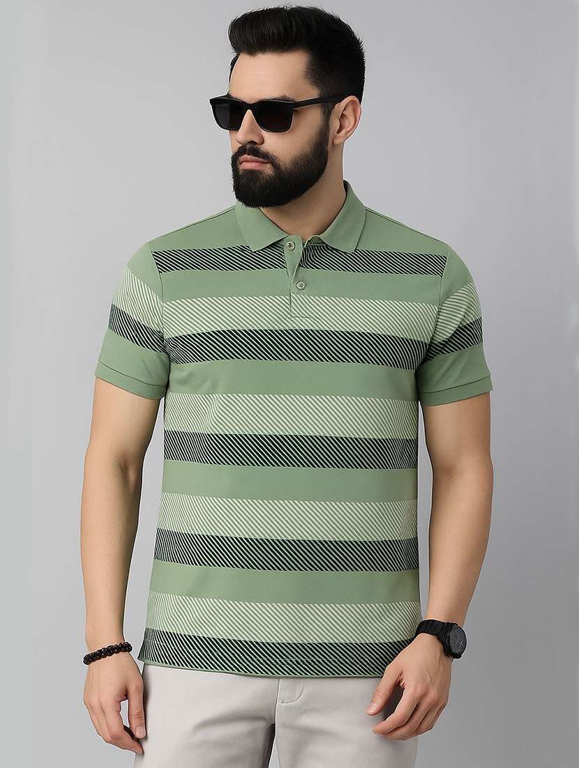 men striped short sleeve polo t-shirt