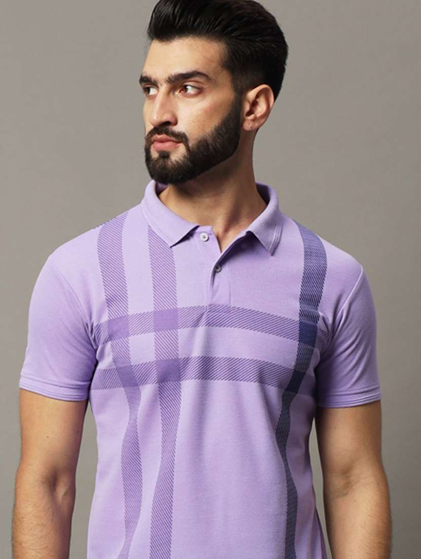 men checkered short sleeve polo t-shirt
