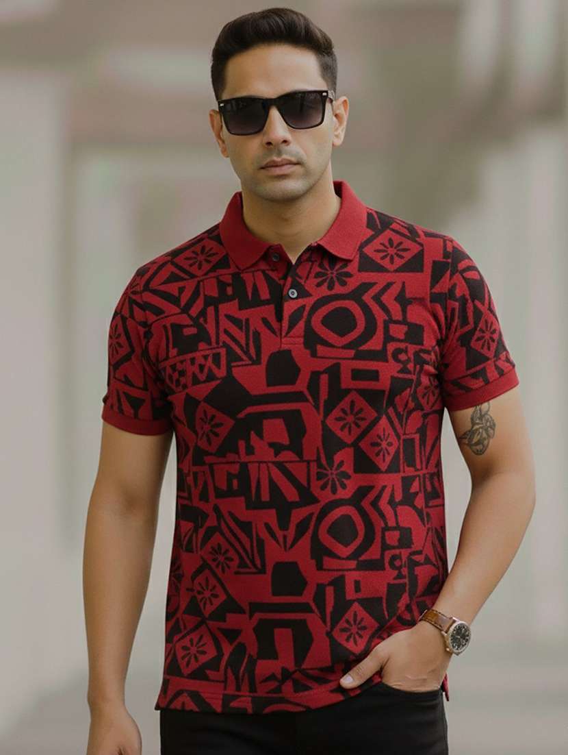 men printed short sleeve polo t-shirt