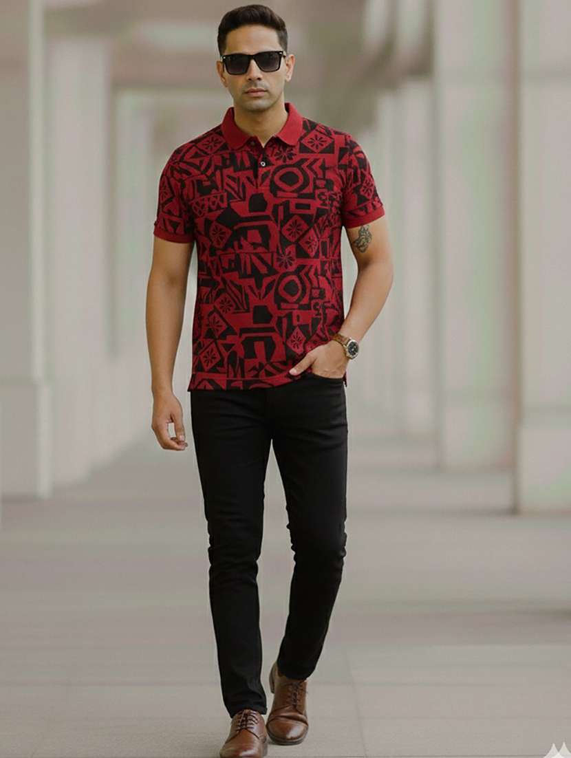 men printed short sleeve polo t-shirt - 22300197 -  Standard Image - 3