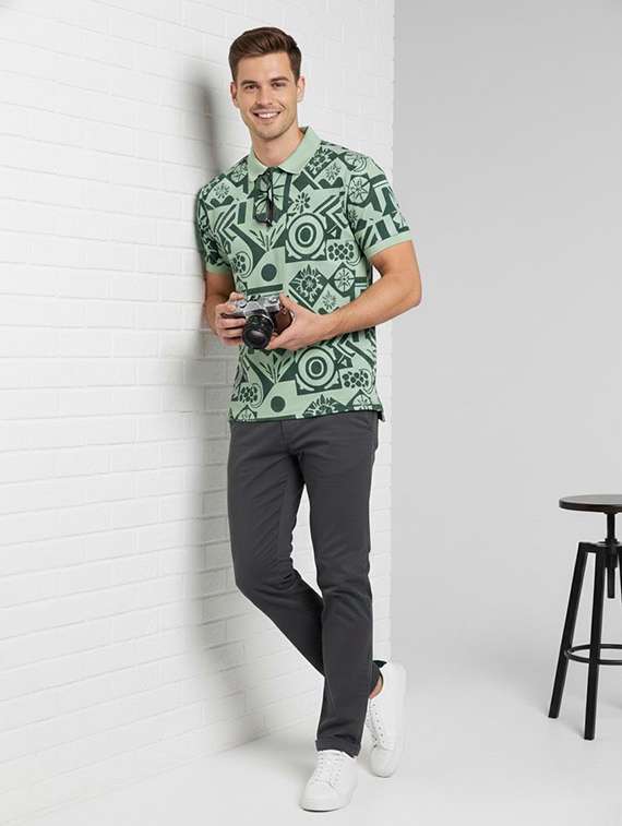 men printed short sleeve polo t-shirt - 22300207 -  Standard Image - 3