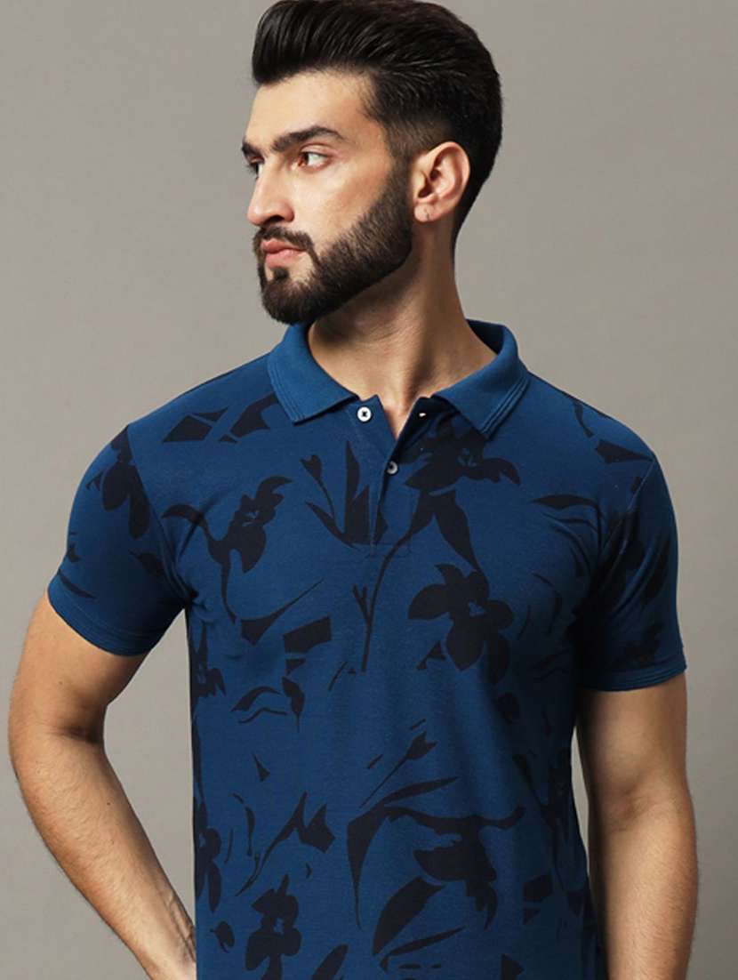 men floral printed short sleeve polo t-shirt