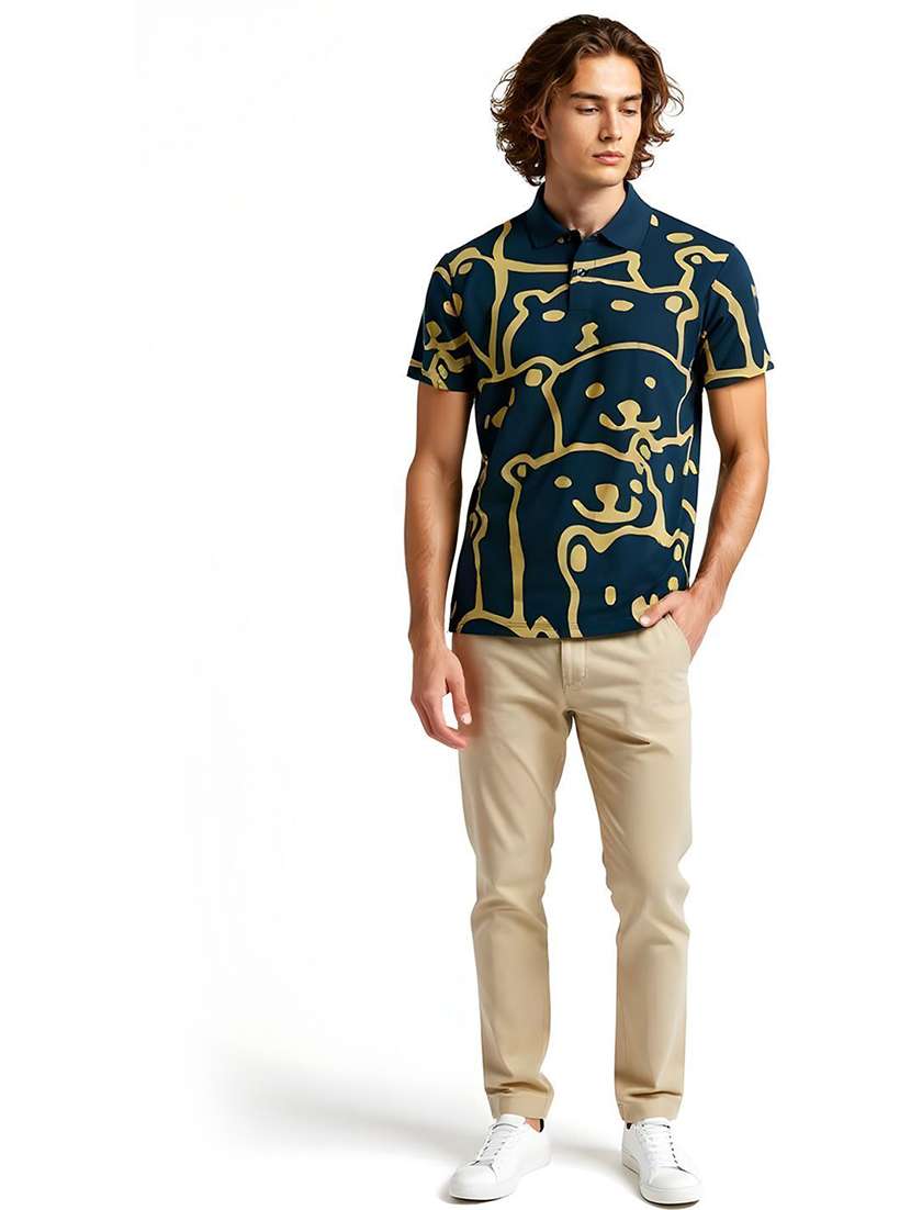 men printed short sleeve polo t-shirt - 22300222 -  Standard Image - 3