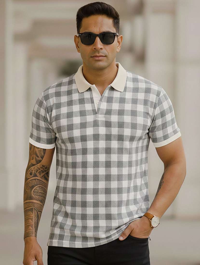 men checkered short sleeve polo t-shirt