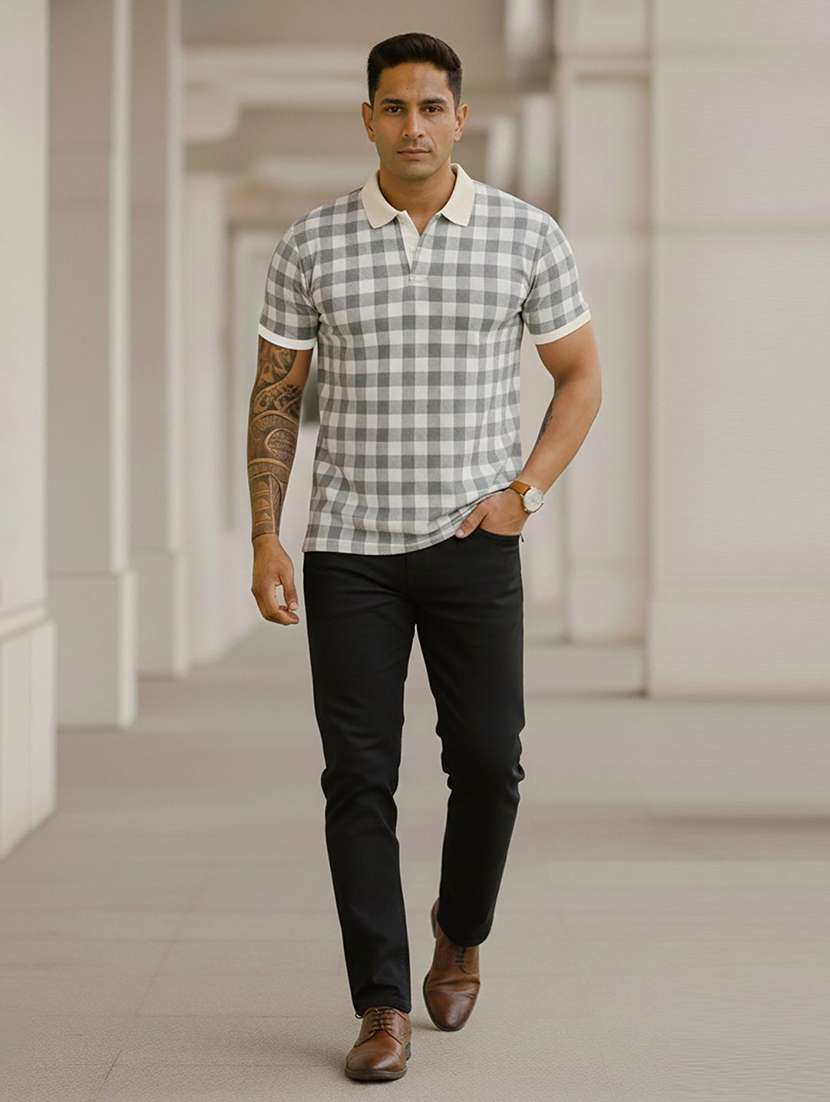 men checkered short sleeve polo t-shirt - 22300228 -  Standard Image - 3