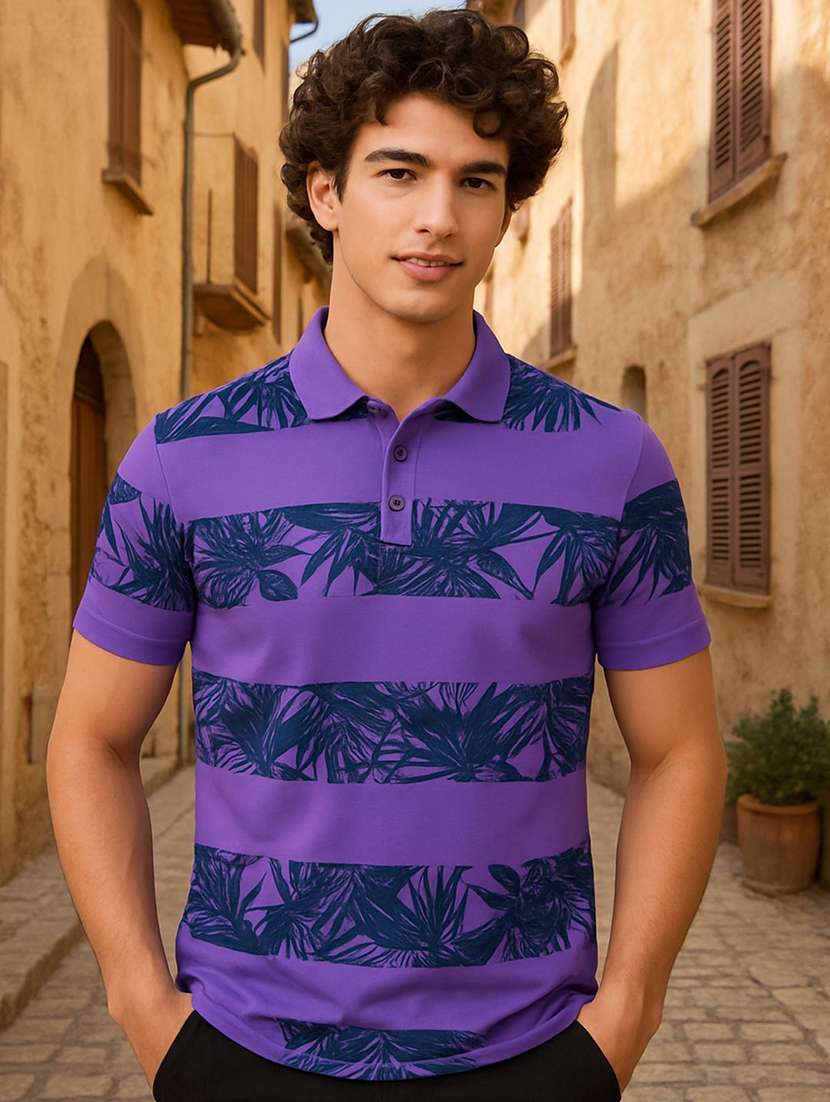 men printed short sleeve polo t-shirt