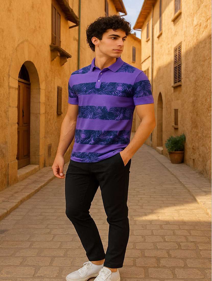 men printed short sleeve polo t-shirt - 22300230 -  Standard Image - 3
