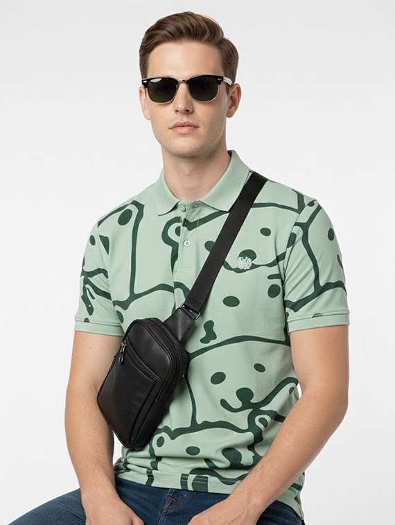 men printed short sleeve polo t-shirt