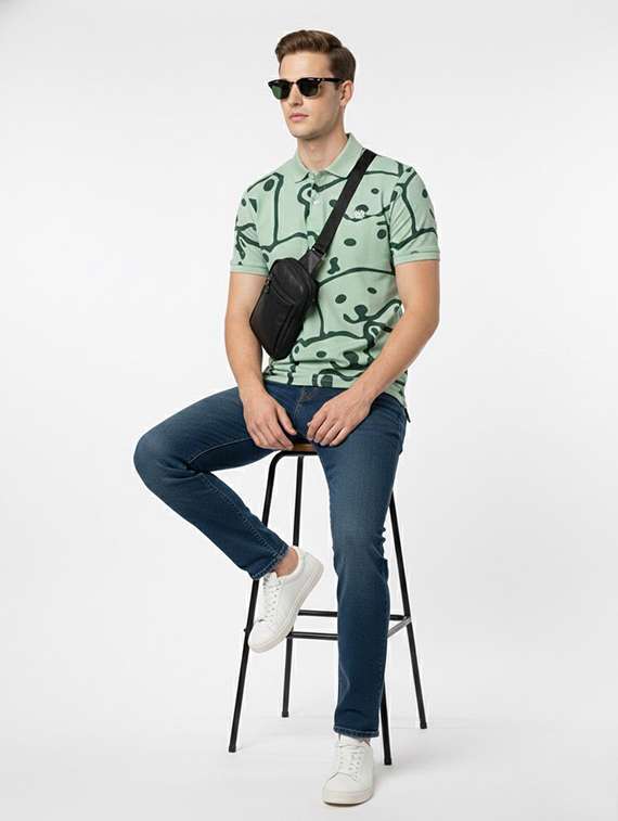 men printed short sleeve polo t-shirt - 22300238 -  Standard Image - 3