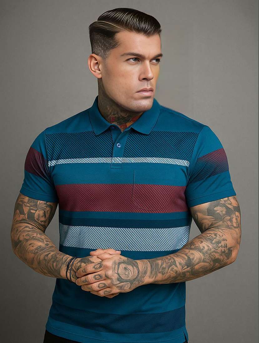 men striped short sleeve polo t-shirt