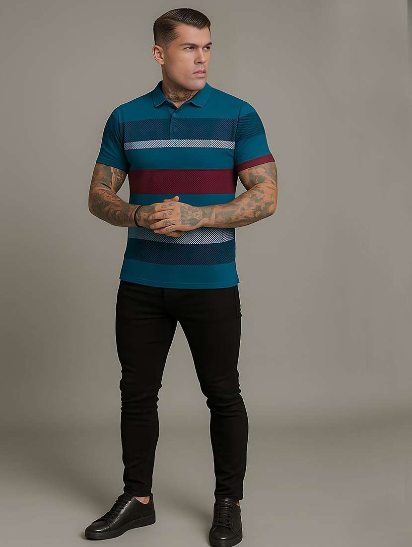 men striped short sleeve polo t-shirt - 22300246 -  Standard Image - 3