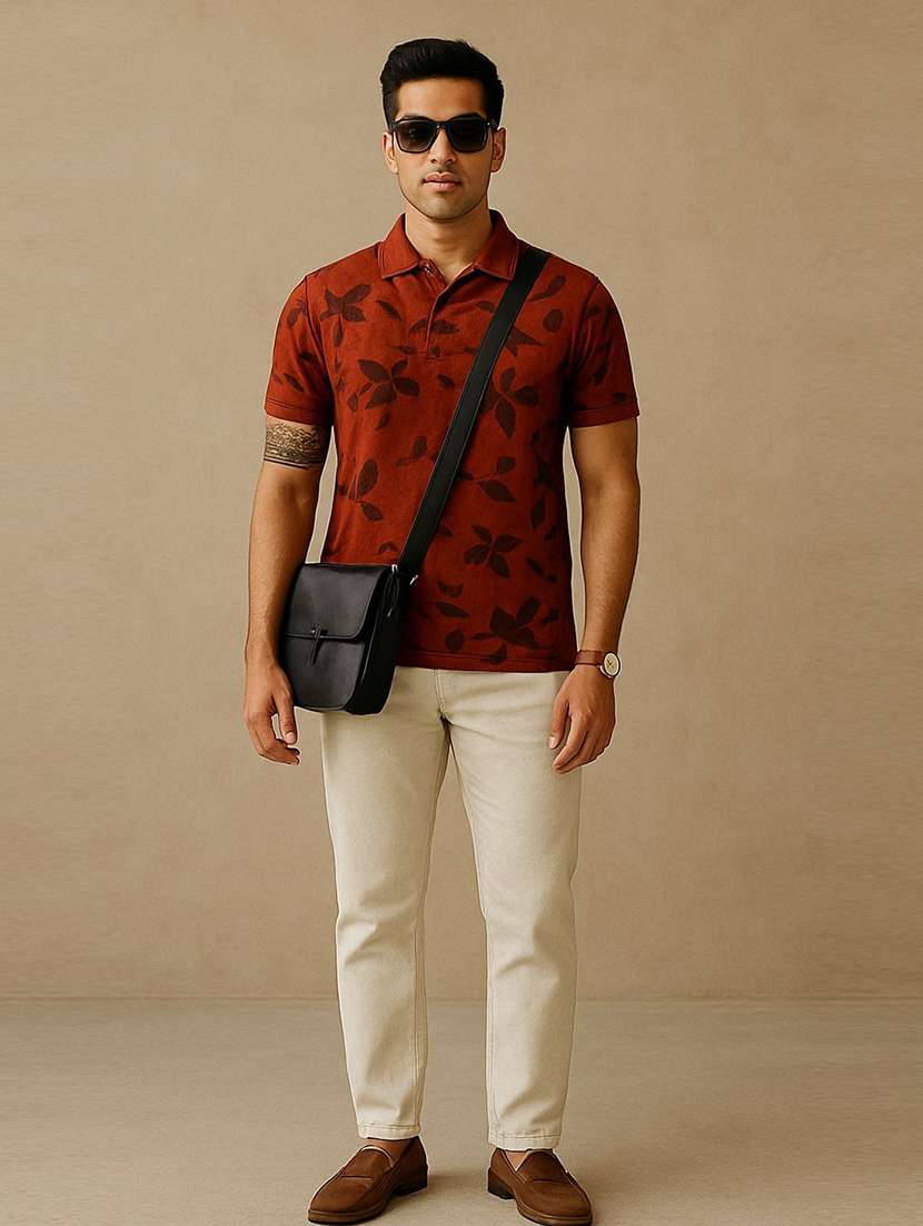 men floral printed short sleeve polo t-shirt - 22300249 -  Standard Image - 3