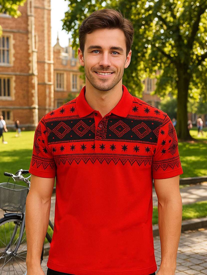 men printed short sleeve polo t-shirt