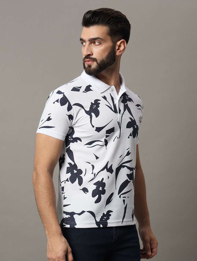 men floral printed short sleeve polo t-shirt