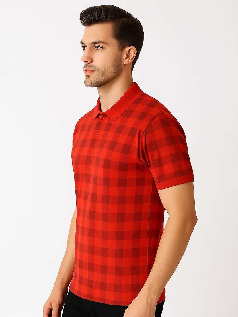 men checkered short sleeve polo t-shirt