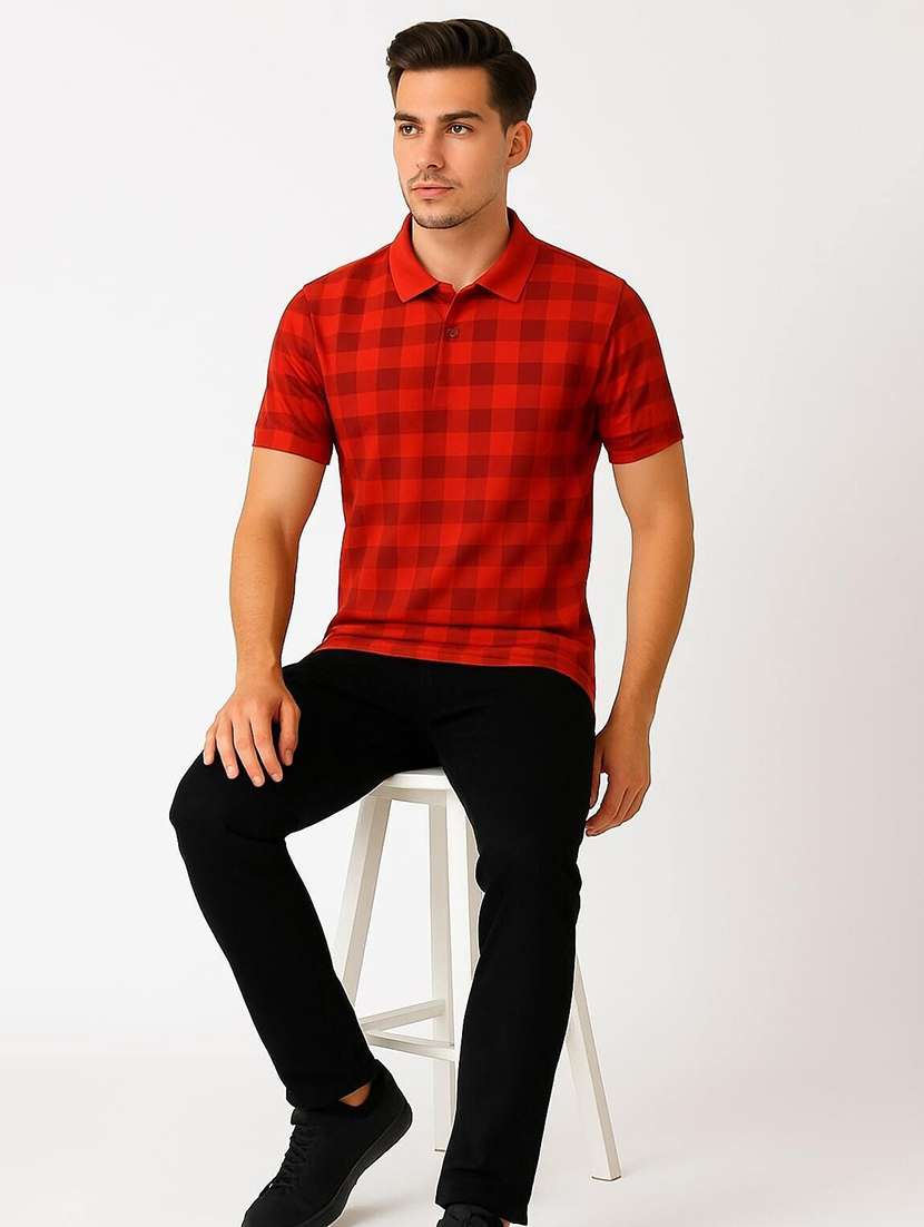 men checkered short sleeve polo t-shirt - 22300286 -  Standard Image - 3