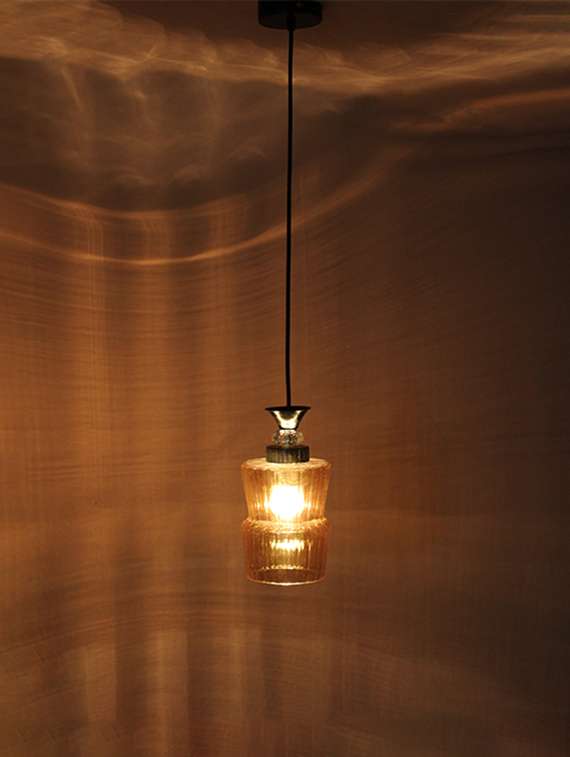 fluted amber glass pendant light with black finish