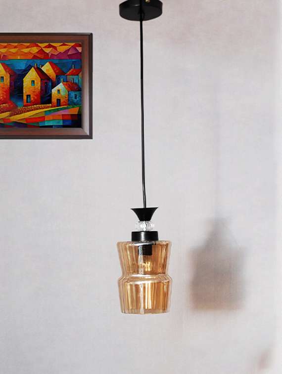 fluted amber glass pendant light with black finish - 22300317 -  Standard Image - 3